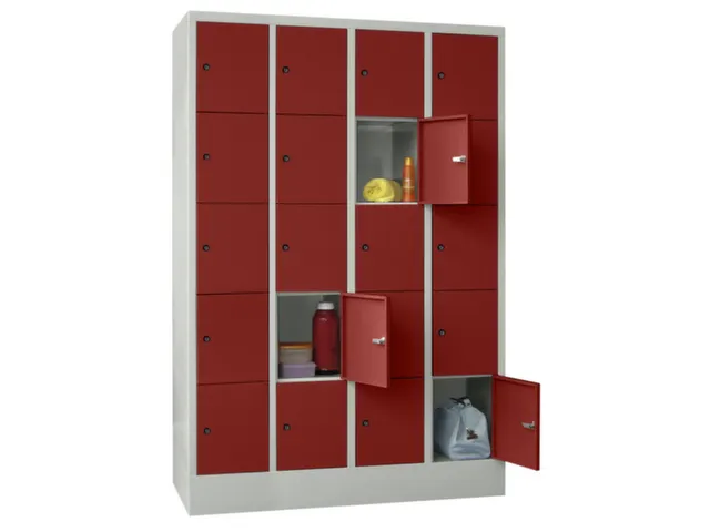 armoire multicases,4x5compartiments,RAL7035,face avant RAL3000