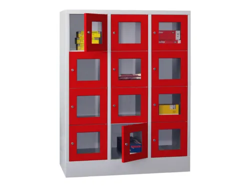 lockerkast,HxBxD 1518x1200x500mm,3x4vakken,RAL7035,front RAL3000