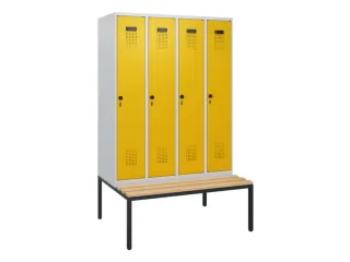 locker met bank,HxBxD 1950x1200x815mm,4vak,vak B 300mm,draaigrendel - 1