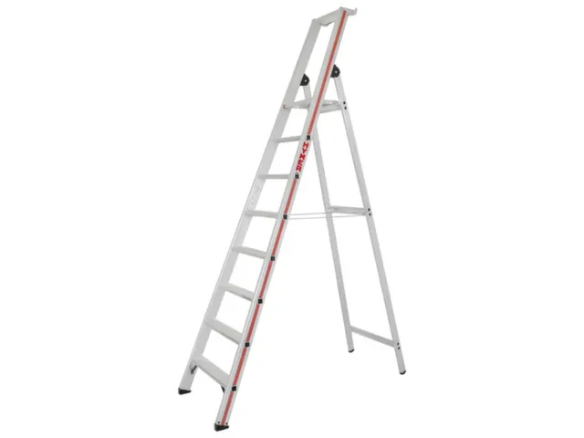 trapladder,eenzijdig,8treden,stand H 1,85m,balk L 2,7m,aluminium