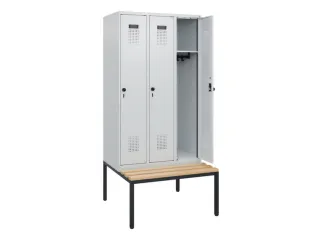 locker met bank,HxBxD 1950x900x815mm,3vak,vak B 300mm,draaigrendel - 1