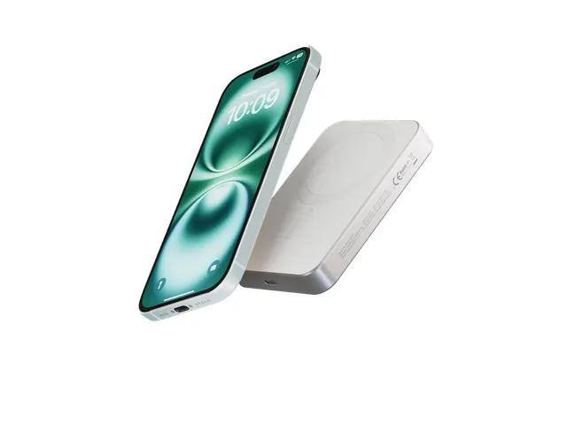 Slim Aluminium Powerbank Qi2 10.000 mAh Wit