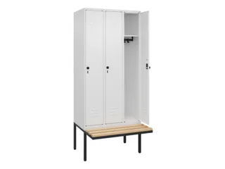 locker met bank,HxBxD 2120x900x815mm,3vak,vak B 300mm,draaigrendel - 2