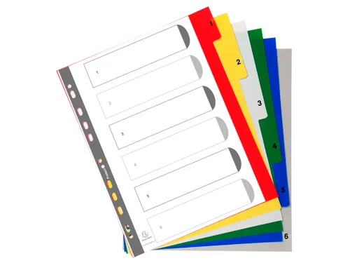 Tabbladen A4 Assorti PP 0.12mm 6-delig 1-6 Bedrukt 11-Gaats