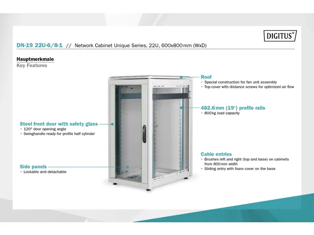 Netwerkkast Grijs 22U Unique 600x800mm