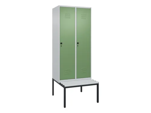 locker met bank,HxBxD 2120x800x815mm,2vak,vak B 400mm,draaigrendel