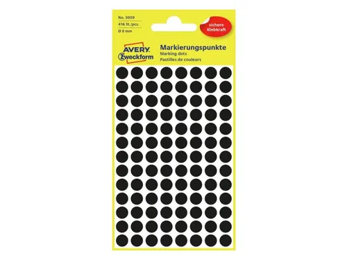 Etiket Avery Zweckform 3009 Rond Ø8mm Zwart 416 Stuks