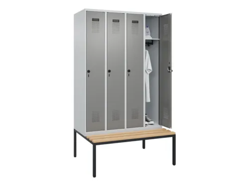 locker met bank,HxBxD 2120x1200x815mm,4vak,vak B 300mm,draaigrendel