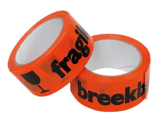 Waarschuwingstape IEZZY breekbaar 50mmx66m oranje/zwart - 1