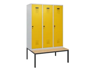 locker met bank,HxBxD 1950x1200x815mm,3vak,vak B 400mm,draaigrendel - 2