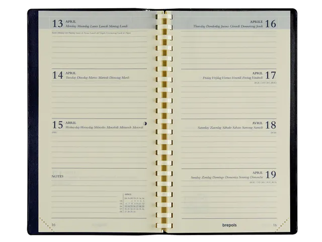Agenda 2026 Brepols Interplan Genova spirale 7 jours/ 2 pages noir