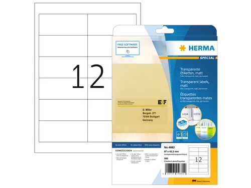 HERMA 4682 Transparante folie-etiketten Mat A4 97x42,3mm 300 stuks