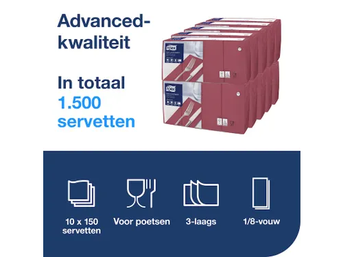 Tork 477418 Soft Lunchservet Advanced Bordeaux 33x33cm