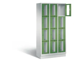 Lockerkast 1800x900x500mm 3x4 vakken Cilinderslot, Sokkel, RAL6011 - 1