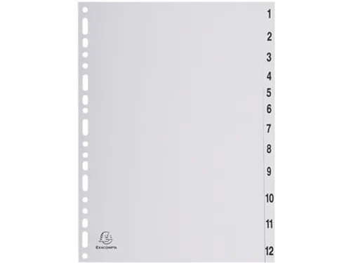 tabbladen numeriek voor A4 uit PP grijs 12 tabs