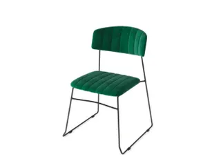 Stapelstoel Sledeframe Zwart met Velours zitting Groen - 1