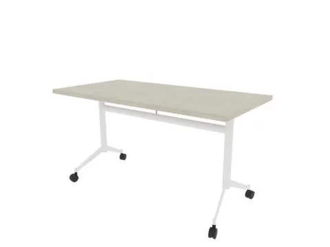 klaptafel,HxBxD 750x1400x700mm,hoekig,T-voet wit,ovale buis,blad beton