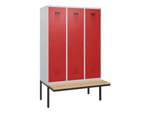 locker met bank,HxBxD 1950x1200x815mm,3vak,vak B 400mm,cilinderslot