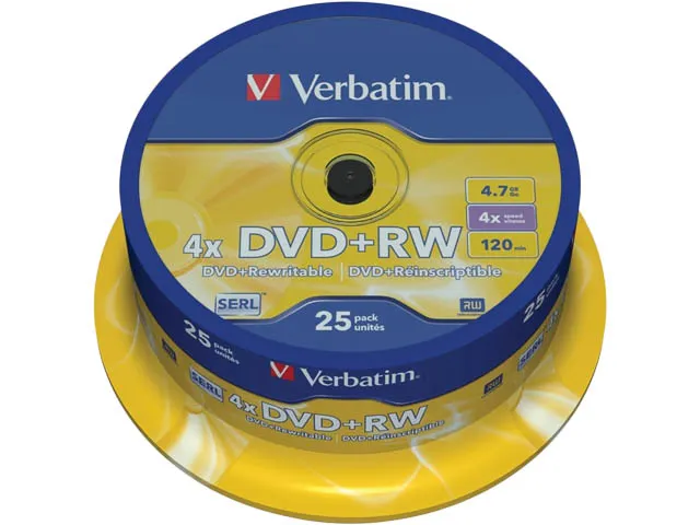 DVD+RW 4.7GB 4x Matzilver 25 Stuks