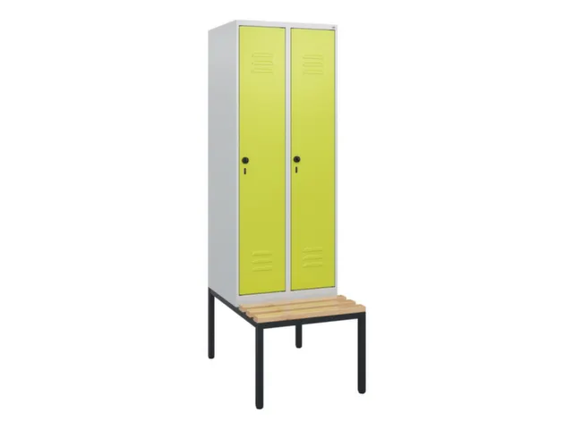locker met bank,HxBxD 1950x600x815mm,2vak,vak B 300mm,draaigrendel