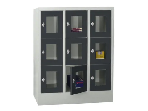 lockerkast,HxBxD 1187x900x500mm,3x3vakken,RAL7035,front RAL7016