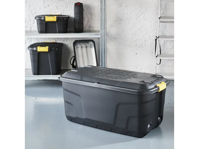 Caisse de rangement robuste 145L avec roulettes Noir