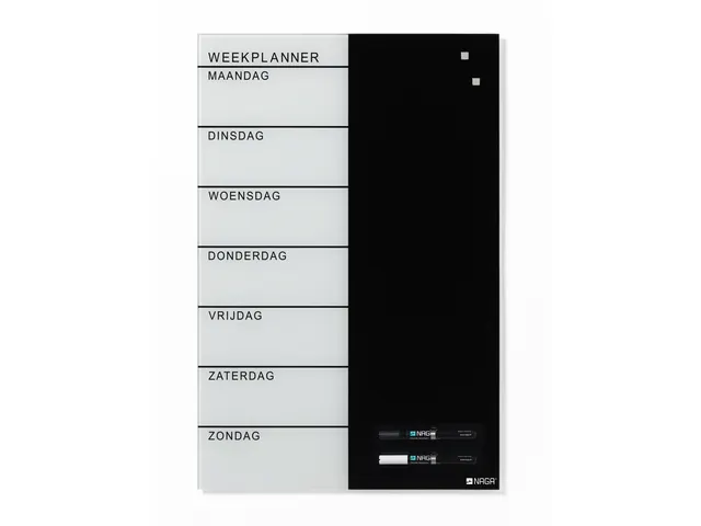 Glasmagneetbord Naga 40x60cm weekplanner NL zwart/wit