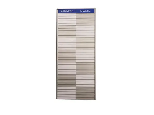 Menoor In-Uit bord 35 namen Aluminium Aanwezig/Afwezig Blauw