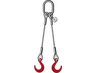 Staaldraadstroppen 2strengen 0.95t 0-45° Kabel Ø 8mm Brede Bek Haak - 3