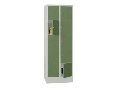 lockerkast,HxBxD 1850x600x500mm,2x5vakken,RAL7035,front RAL6011