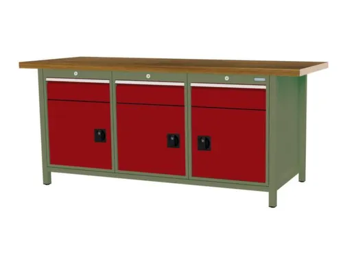 werkbank,HxBxD 860x2000x750mm,onderstel RAL6011,fronten RAL3003