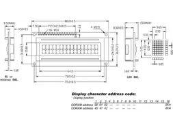 LCD 16 x 2 Bottom View Reflectief