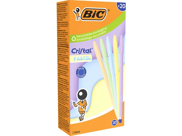 balpen Cristal Medium pastel doos van 20 stuks assorti