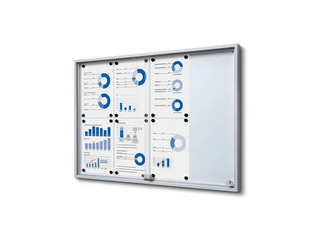 Vergrendelbaar notitiebord Indoor Slim 8xA4 met Schuifdeuren Zilver