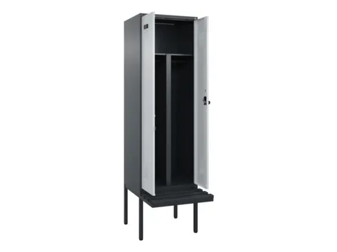 PBM-locker met bank,HxBxD 2120x600x815mm,2vak,vak B 300mm,draaigrendel