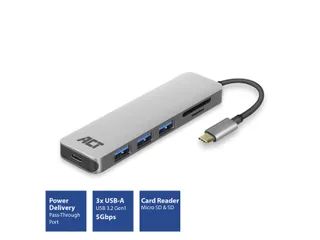 USB-C Hub 3.0 3x USB-A Cardreader PD - 10
