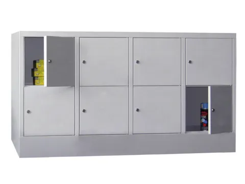 lockerkast,HxBxD 855x1600x500mm,4x2vakken,RAL7035,front RAL6011