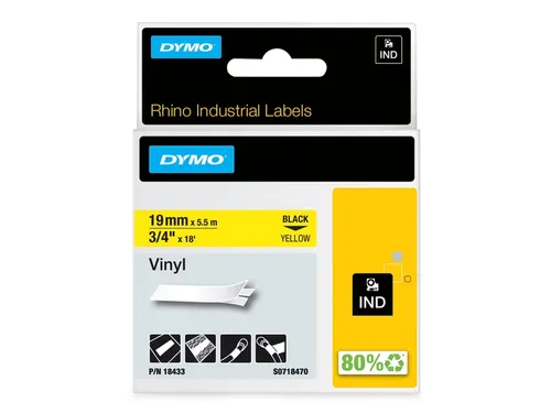 Labeltape Dymo Rhino 18433 Vinyl 19mmx5.5m Zwart Op Geel