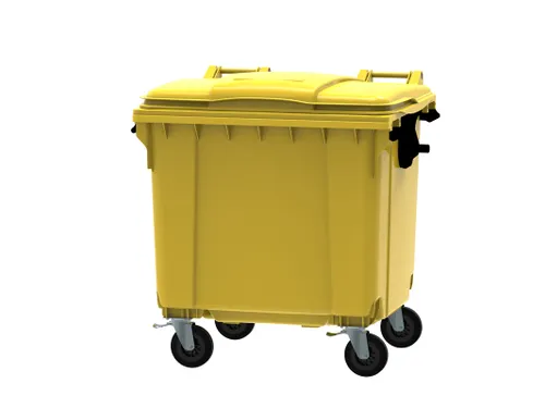 Container 1100 liter vlak deksel Geel Kunststof