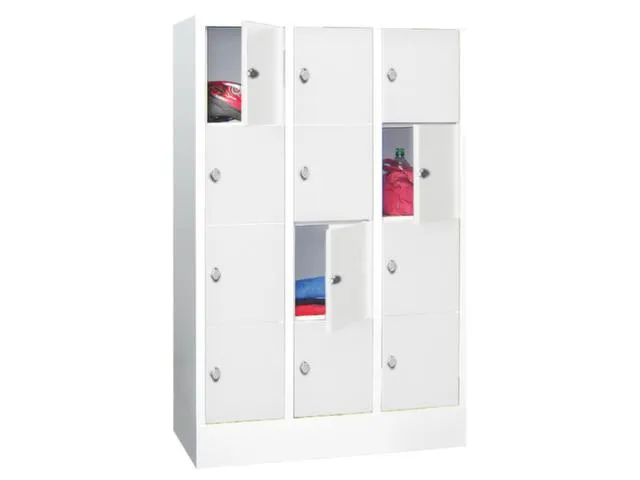 lockerkast,HxBxD 1518x900x500mm,3x4vakken,RAL7035,front RAL5012