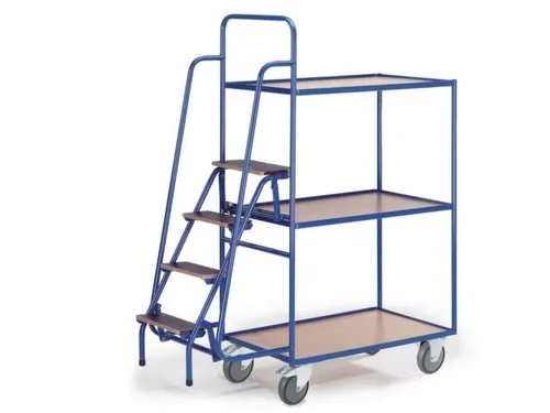 Orderverzamelwagen 990x590mm Totale H 1900mm 3 Etages Hout Ral5010