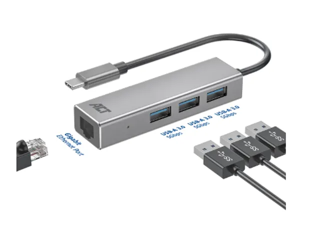 Hub ACT USB-C 3.0 3x USB-A Gigabit ethernet