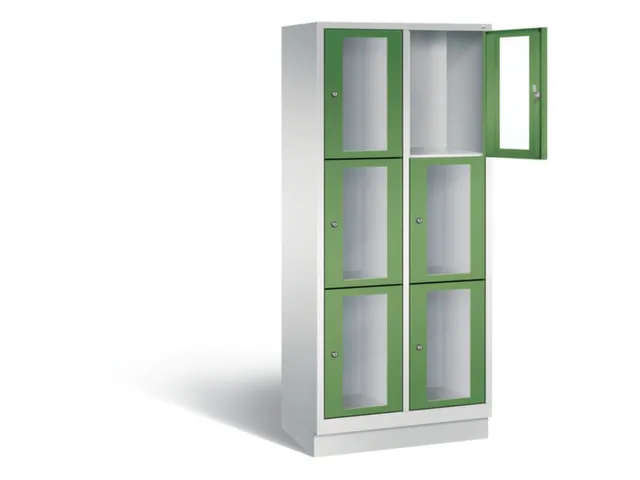 Lockerkast 1800x810x500mm 2x3 vakken Cilinderslot, Sokkel, RAL6011