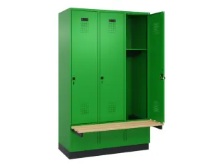 locker met bank,HxBxD 1950x1200x815mm,3vak,vak B 400mm,draaigrendel - 1