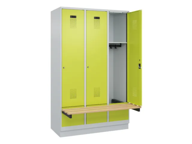 locker met bank,HxBxD 1950x1200x815mm,3vak,vak B 400mm,cilinderslot