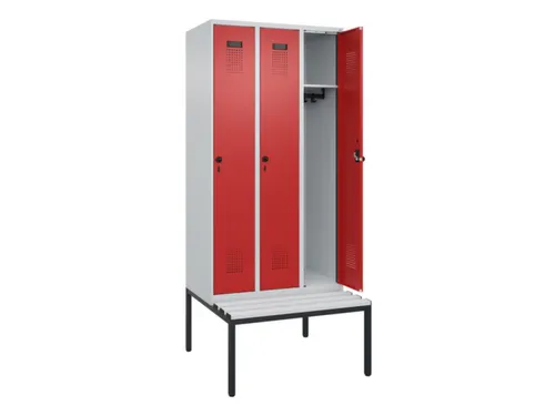 locker met bank,HxBxD 2120x900x815mm,3vak,vak B 300mm,draaigrendel