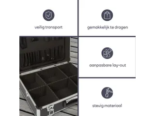 Aluminium Gereedschapskoffer 455x330x152mm 22,8L Grijs/Zwart - 5
