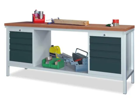 werkbank,HxBxD 900x1500x700mm,onderstel/romp RAL7035,front RAL3000