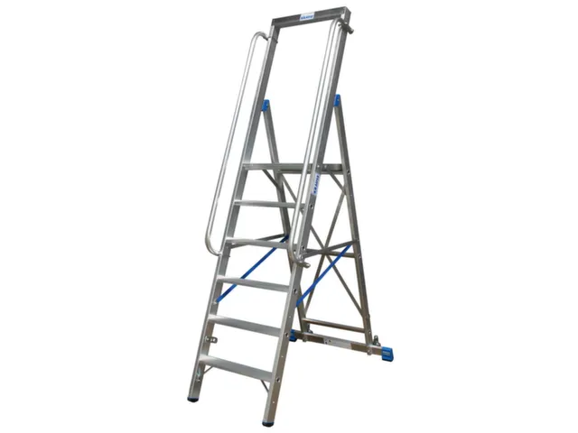 verrijdbare treden-platformladder eenzijdig 6treden stand H 1 4m
