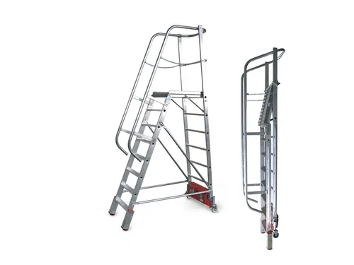 verrijdbare treden-platformladder,eenzijdig,9trede(n),stand H 2,1m